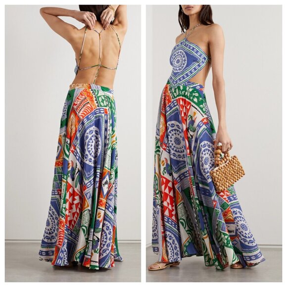 Farm Rio x Alberto Pitta Halter Printed Crepe De Chine Maxi Dress - Picture 2 of 6